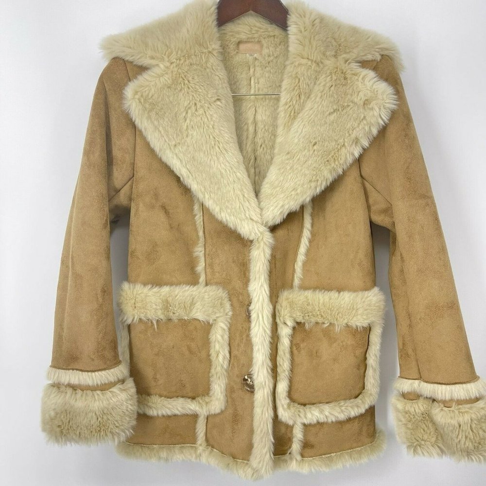 MOTHER Jacket Womens XS Faux Fur Patch Pocket Trapper Vegan Sheepskin Coat New